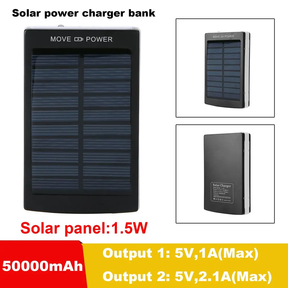 Portable Solar Power Bank 50000mAh Bateria External Dual USB LED Mobile Phone Battery Charger Backup Powerbank | Мобильные телефоны
