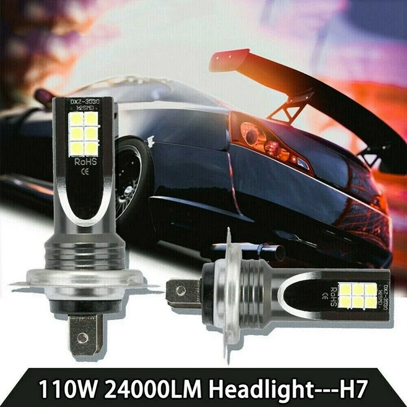 

2Pcs H7 LED Headlight Conversion 110W 24000LM 6000K Error Free Canbus Bulb