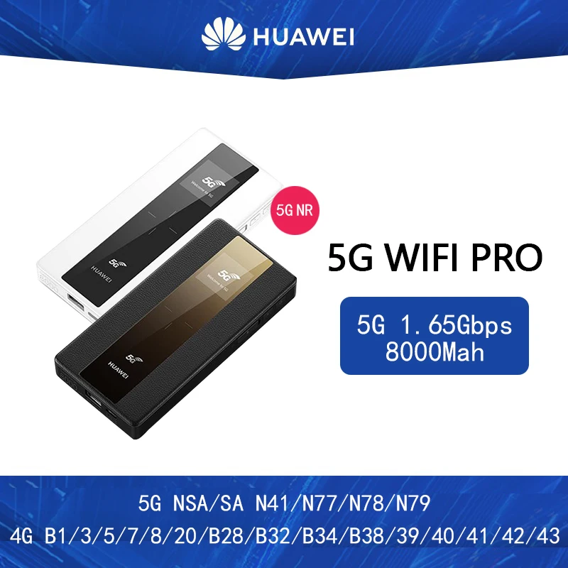 

Huawei 5G Mobile WiFi Pro E6878-370 5G NSA/SA n41/n77/n78/n79 4G B1/3/5/7/8/20/B28/B32/B34/B38/39/40/41/42/43 8000Mah power Bank