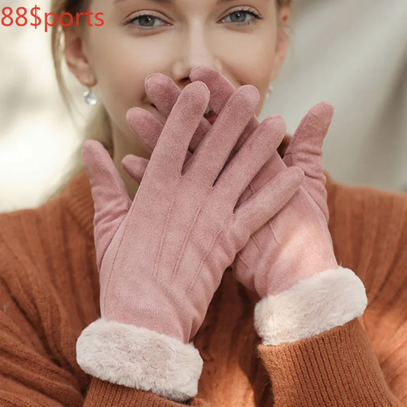 

Women Gloves Winter Touch Screen 2021 Female Suede Furry Warm Full Finger Gloves Lady Winter Outdoor Sport Driving Women Gloves