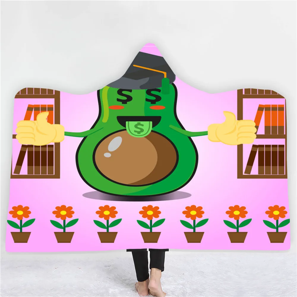 

Одеяло с капюшоном и принтом зеленых фруктов, 3D одеяло с авокадо, детское мультяшное одеяло, пикники, мягкое теплое носимое одеяло