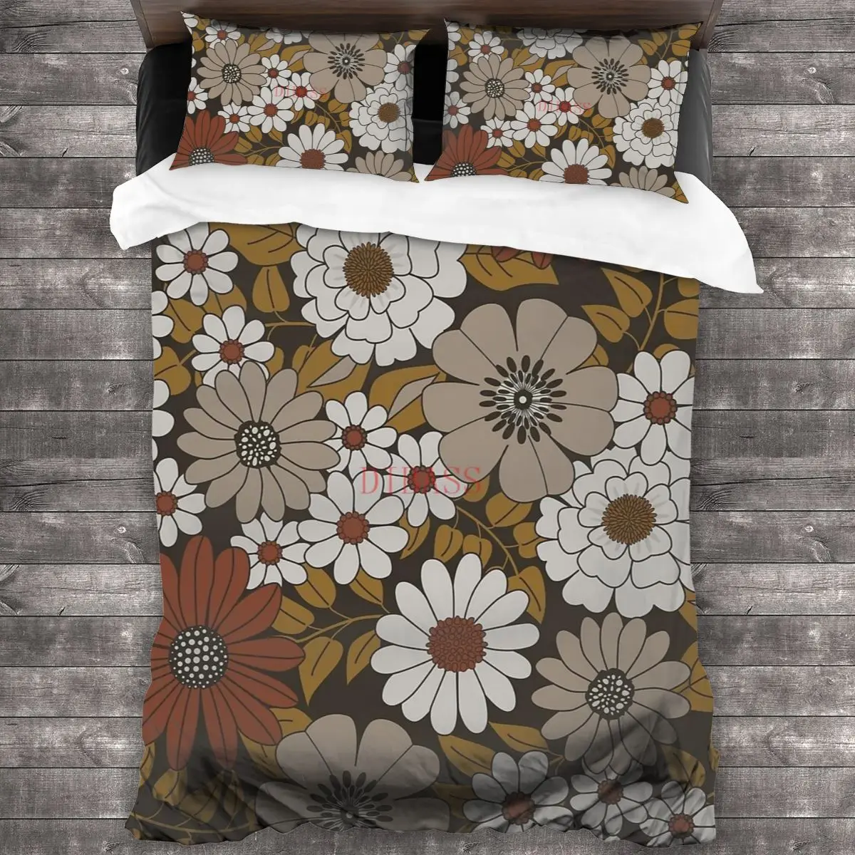 Комплект постельного белья в стиле ретро с 2 наволочками и пододеяльником -