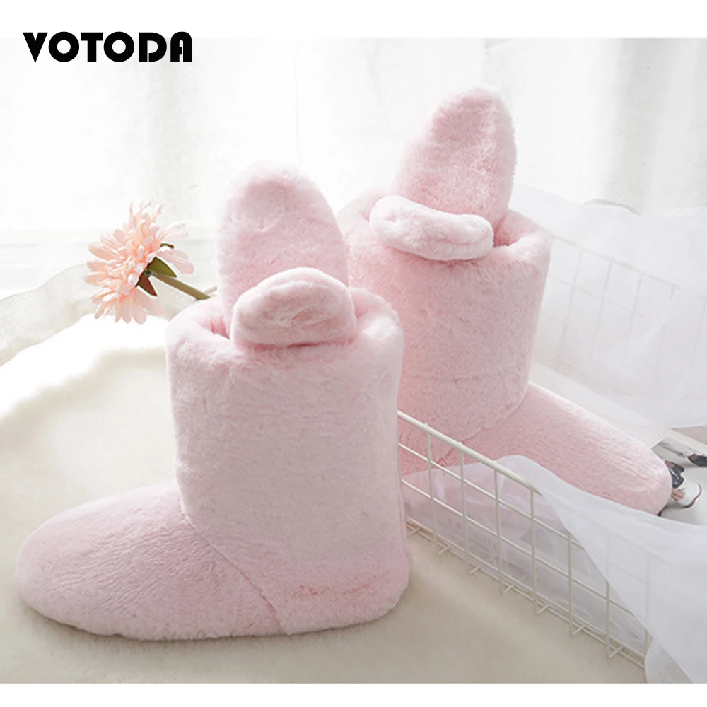 

New Winter Women Plush Home Boots Cute Rabbit Ear Boots Warm Ladies Badroom Boots Soft Non-Slip Comfortable Female Indoor Boots