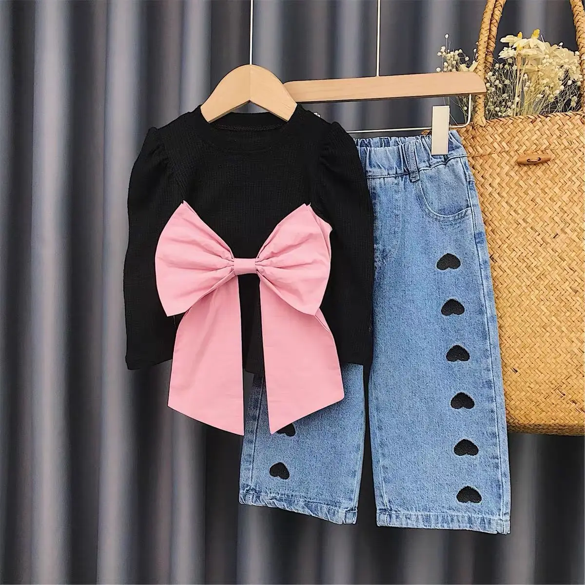 

2021 Summer Toddler Kids Baby Girls Clothes Sets Children Girls Long Sleeve Blouse Shirt+ Denim Long Pants Jeans Outfits Set Q22