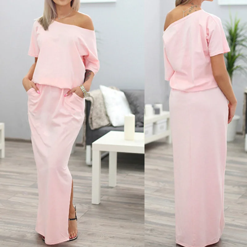 Женское бохо-платье макси с коротким рукавом, разрезом на боку и карманами для пляжа и вечеринок, размер 2XL, лето 2020.