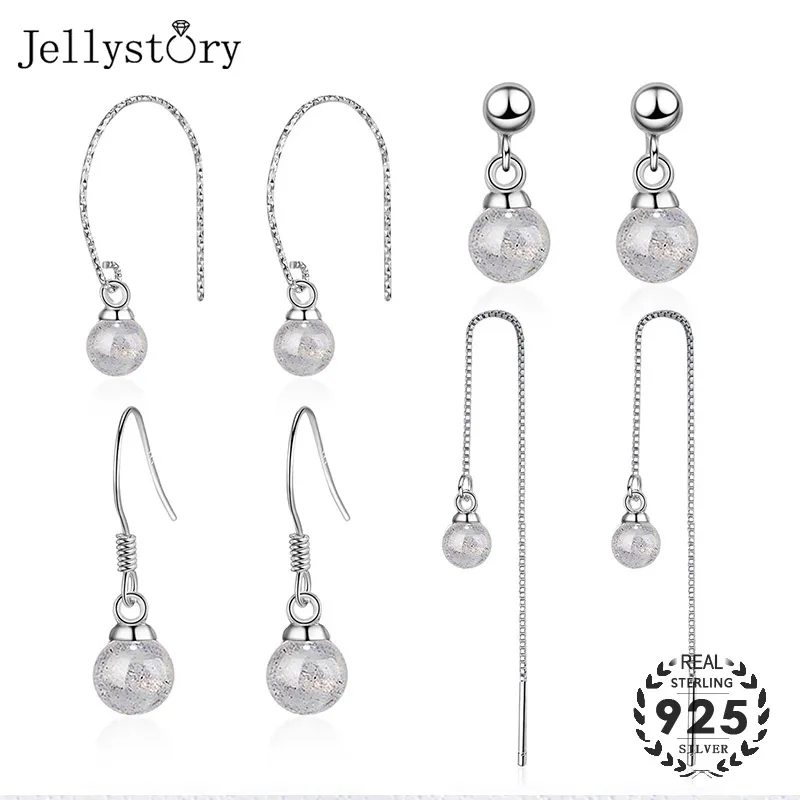 Jellystory модный 925 Висячие серьги из серебра пробы с круглым лунного камня желтого