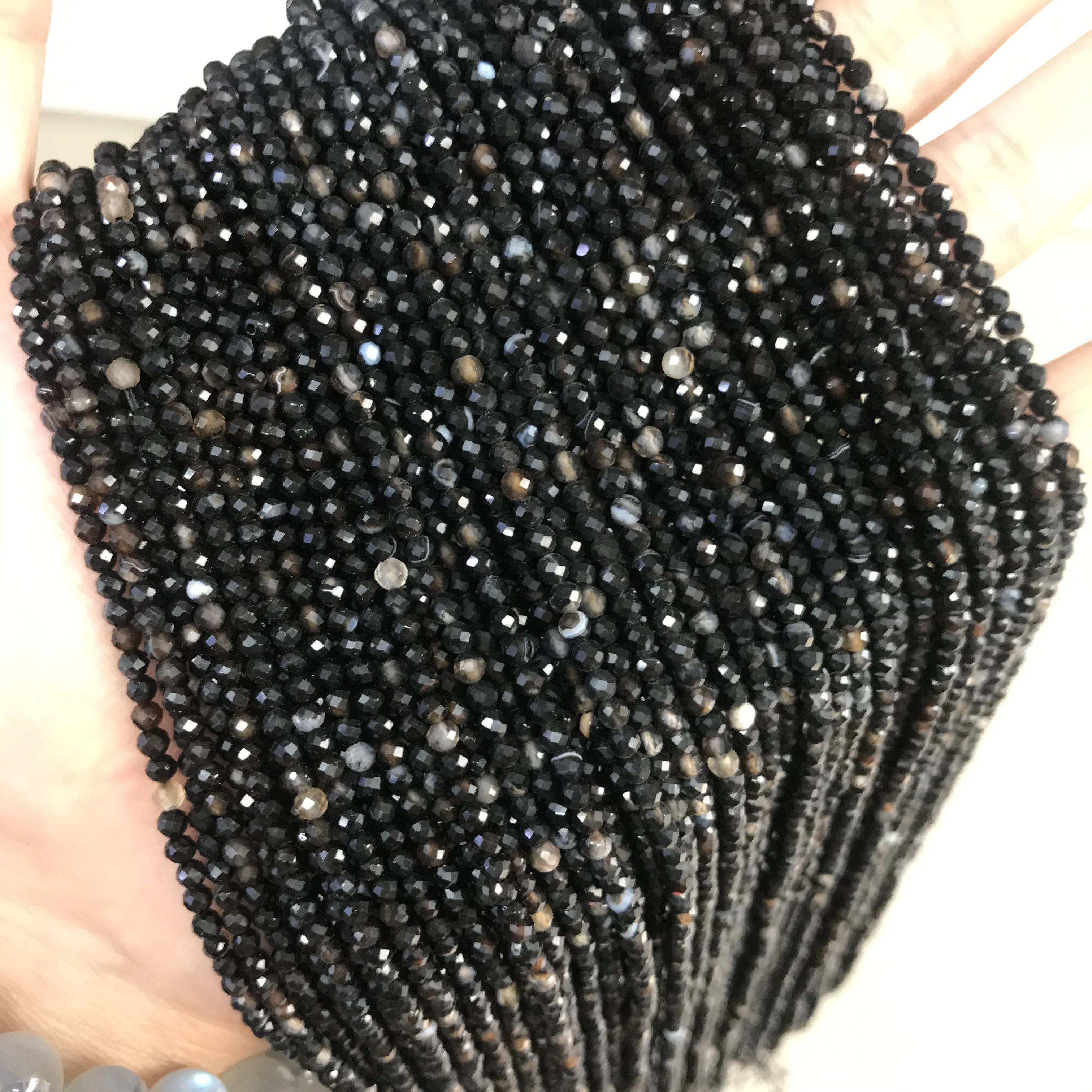 

Black Stripe Agate Natural Faceted Beads 3mm Cutting Loose Black Agate Beads for Jewelry Making