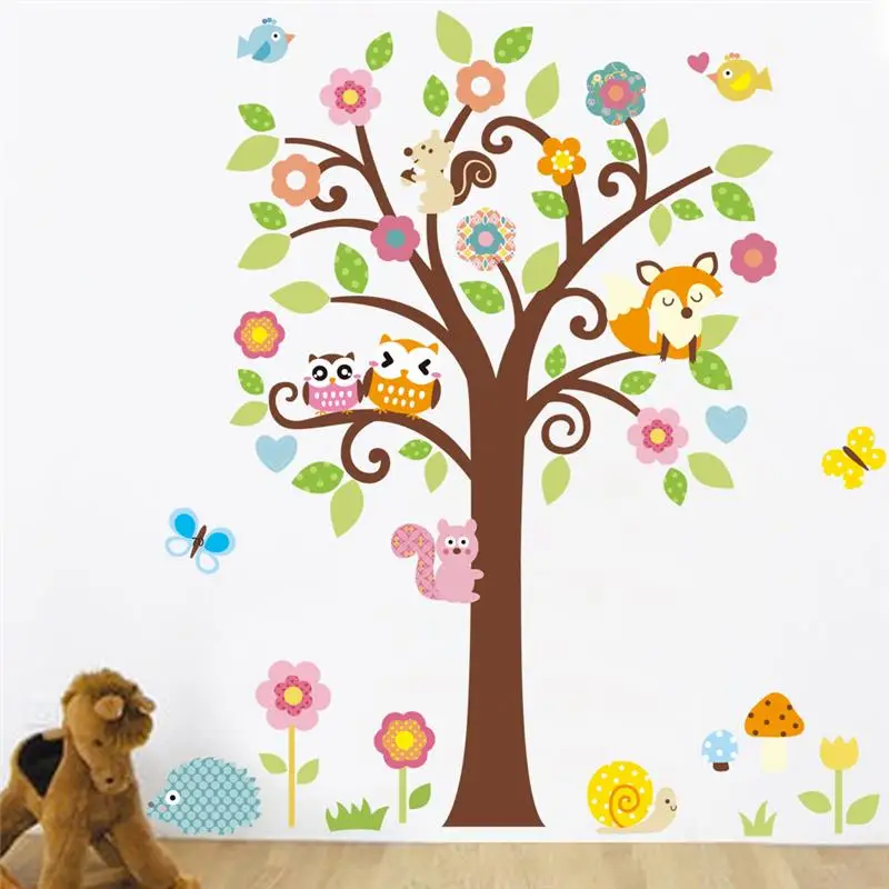 

Owls Tree Wall Stickers Kids Gift Playroom Decor Nursery Cartoon Home Decals Animals Mural Arts Flowers Plant Poster