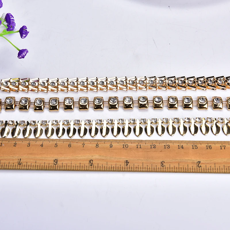 2 ярда стразы с кристаллами отделка золотая металлическая лента пришивная для