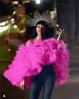 Шикарная Fuchisa пышная блуза из органзы с длинными рукавами, рубашки для женщин 2020, пышные фатиновые топы с оборками для официальных вечеринок, ярко-розовые