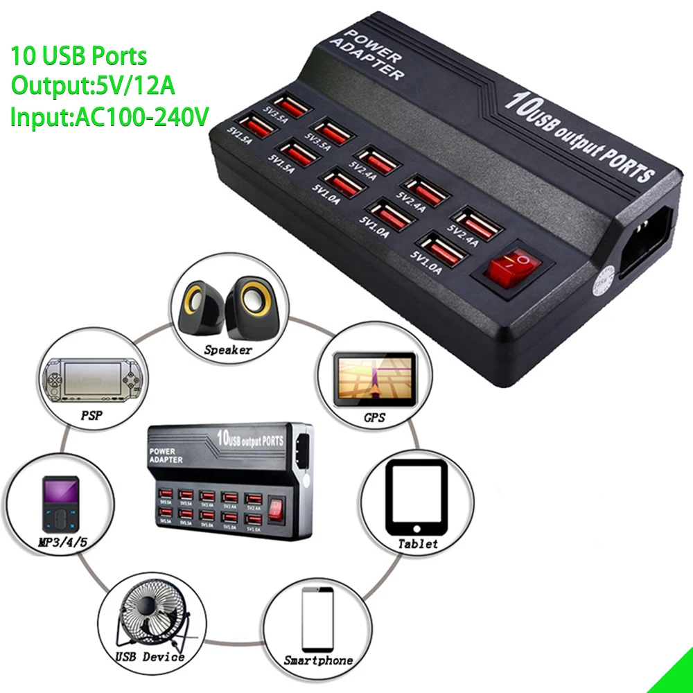 smart usb charger quick charge station usb 12a power 60w usb charger socket porous usb adapter for ipad tablet mobile phone free global shipping