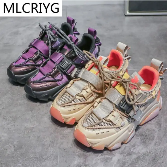 

2021 Spring New Fashion Woman Lace-up Vulcanized Shoes Woman Platform Comfortable Walking Woman Casual Shoes Woman Sneakers