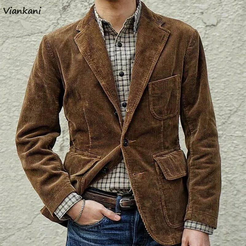 

2022 Men's Jackets High Quality Corduroy Blazer Men Suit Autumn Slim Fit Casual Blazers Gift for Husband/Father Blazers Coats