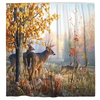 Rustic Forest Deer Woodland Hunting Camo Theme Polyester Fabric Shower Curtain For Bathroom Decor