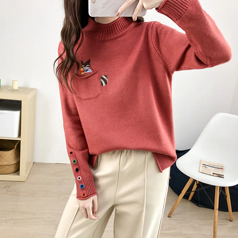 

Sleeve Long Autumn Knitted Sweaters Turtle Neck Warm Female Casual Tops Ladies Pull Jumper Femme Sweaters