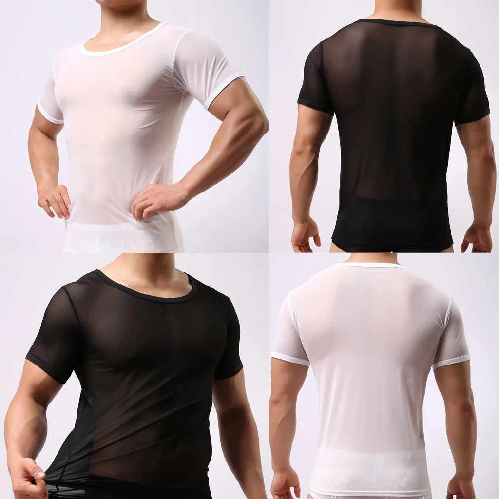 

Men's Porno Underwear Summer Casual Muscle Pullover Short Sleeves Underwear Hot Erotic Perspective Temptation Nightwear