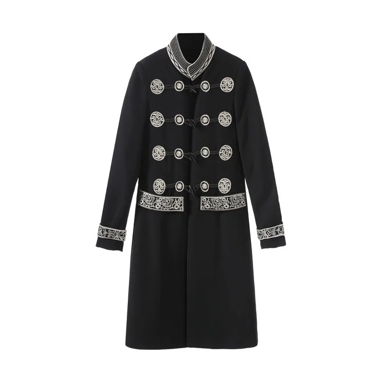 

New navy wind restoring ancient ways favors heavy embroidery stereo pan long trench wool coat G0812 can customized big size