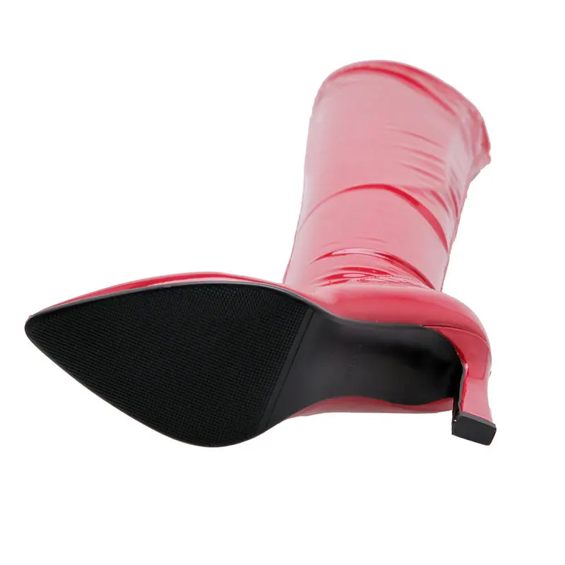 Красные черные облегающие сапоги Женские роскошные эластичные из лакированной