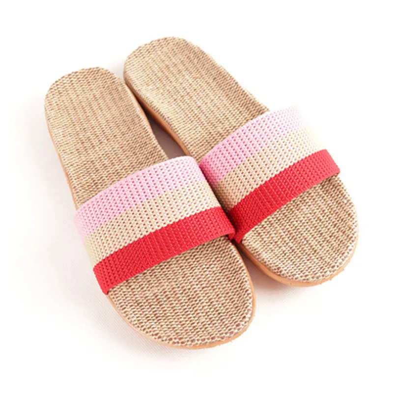 Шлепанцы женские льняные плоская подошва мягкая нескользящая комнатные тапочки