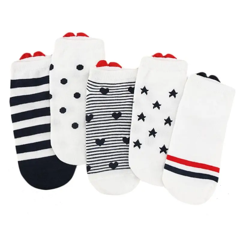 

Women Girl Harajuku Japanese Low Cut Invisible Boat Socks Cute Red 3D Love Heart Patch Stripes Polka Dot Printed Cotton Hosiery