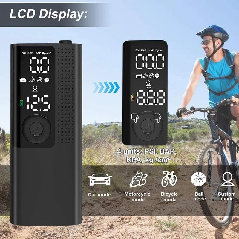 Bomba de aire eléctrica para coche Mini neumático inalámbrico con pantalla LCD inflable portátil 120PSI compresor | Автомобили и