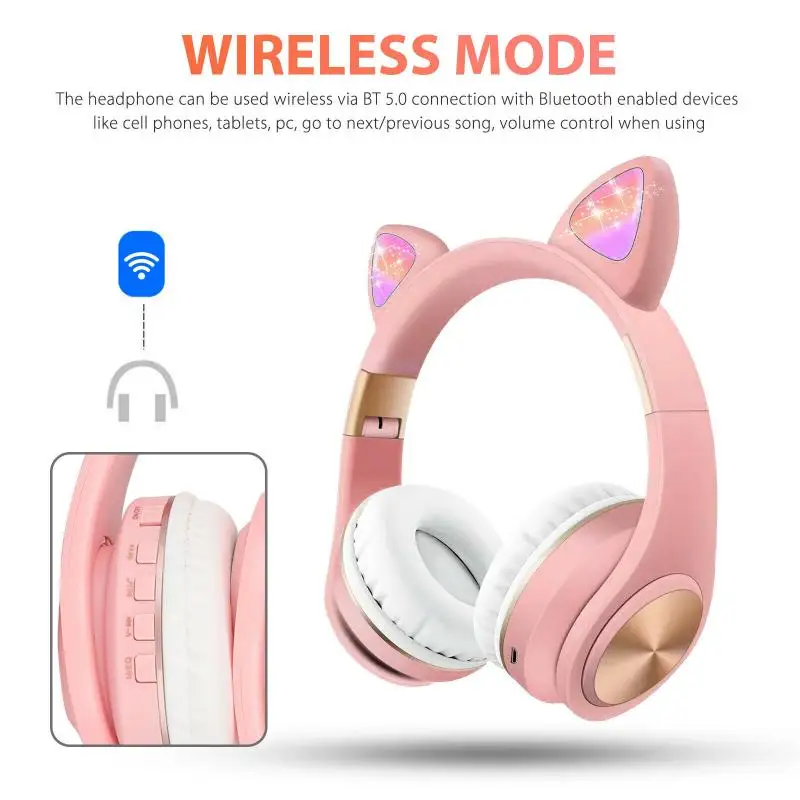 Беспроводные Наушники Cute Cat Bluetooth гарнитура складные стереонаушники игровые