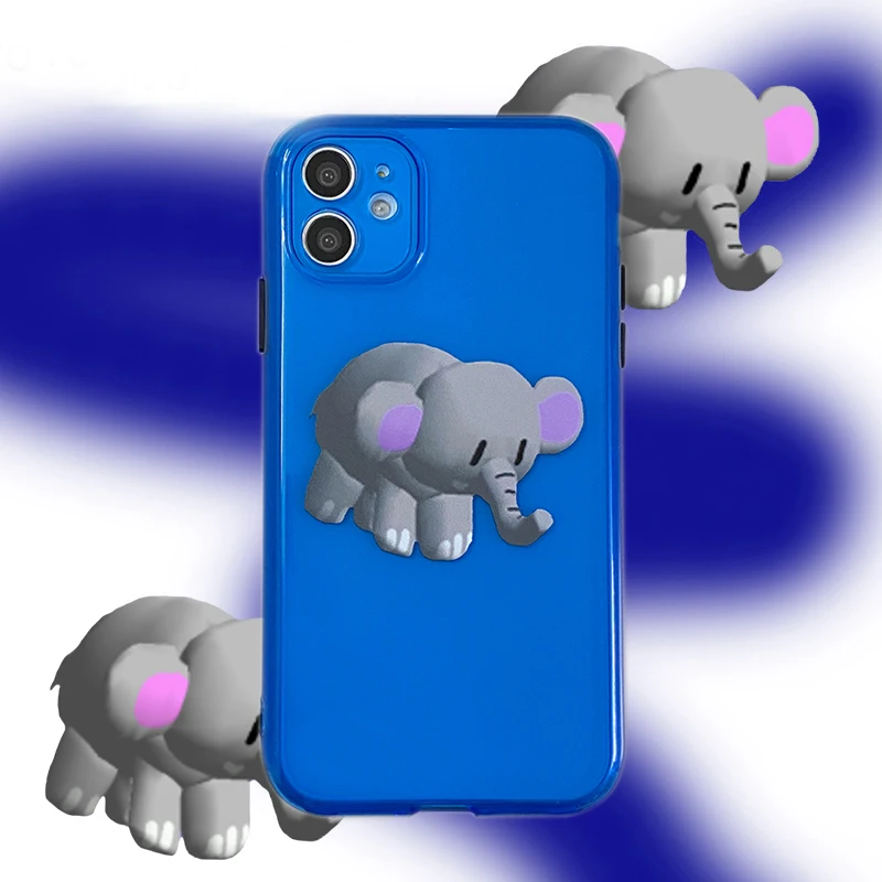 

Phone Case For iPhone 12 11 6 6s 7 8 Plus X XR 11Pro XS Max Transparent Elephant Blue Cute Animal Soft TPU For iPhone 12 Cover