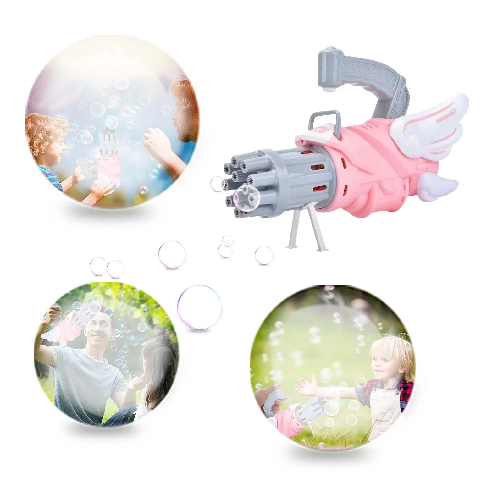 

50ml 2pcs Gatling Bubble Machine 12-hole Bubble Blower Automatic Machine Angel Wings Kawaii Electric Free Shipping Jouet Enfant