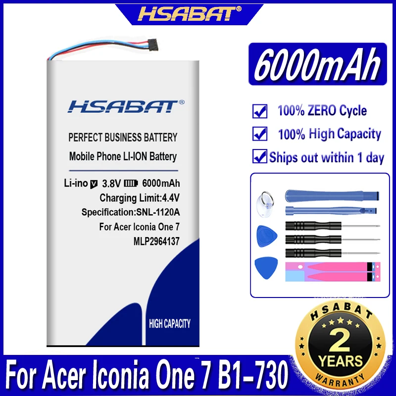 Аккумулятор HSABAT MLP2964137 6000 мАч для Acer lconia One 7 B1 730 730HD A1402|Аккумуляторы мобильных