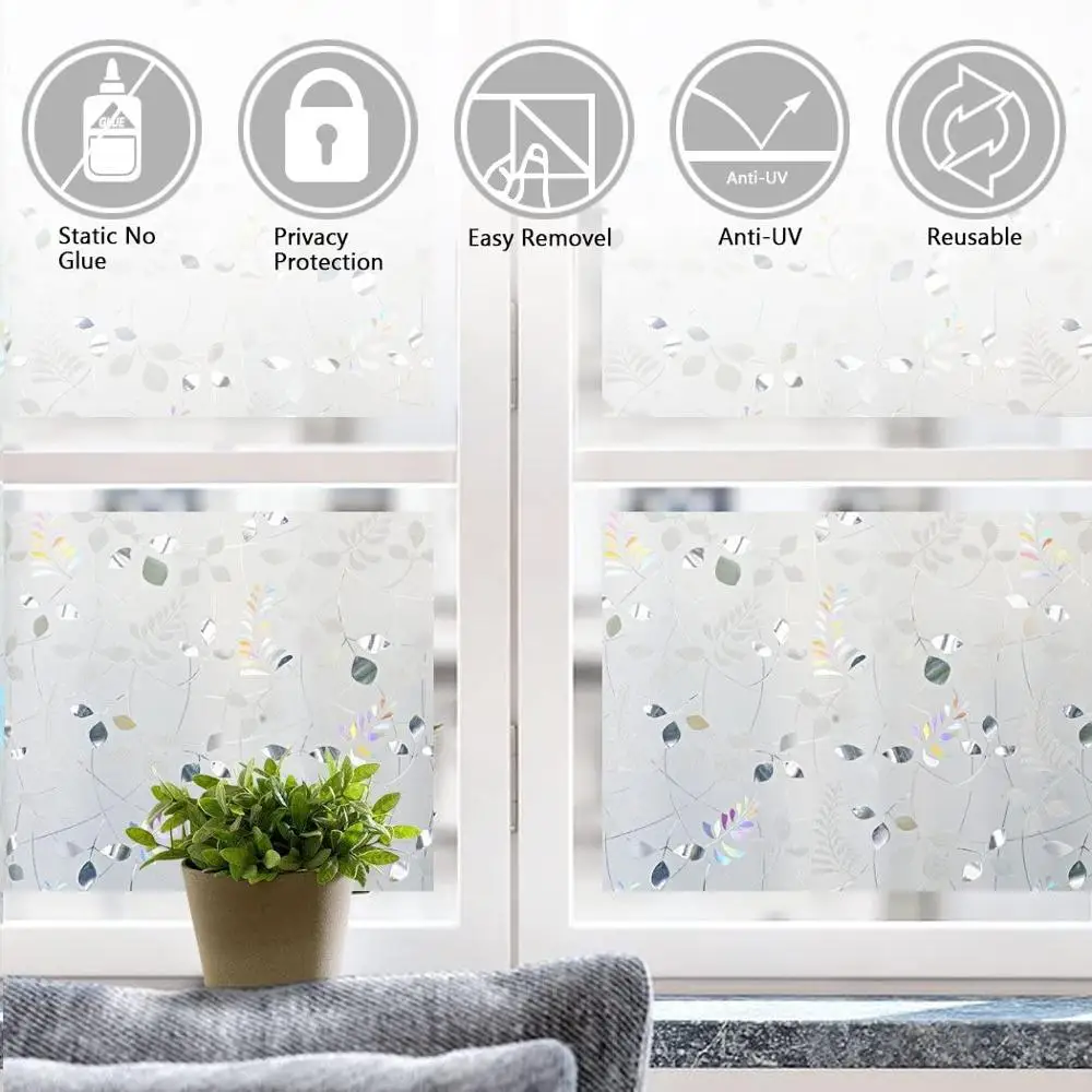 Декоративная пленка для окон BUNPIG витражная статическая самоклеящаяся Радужная