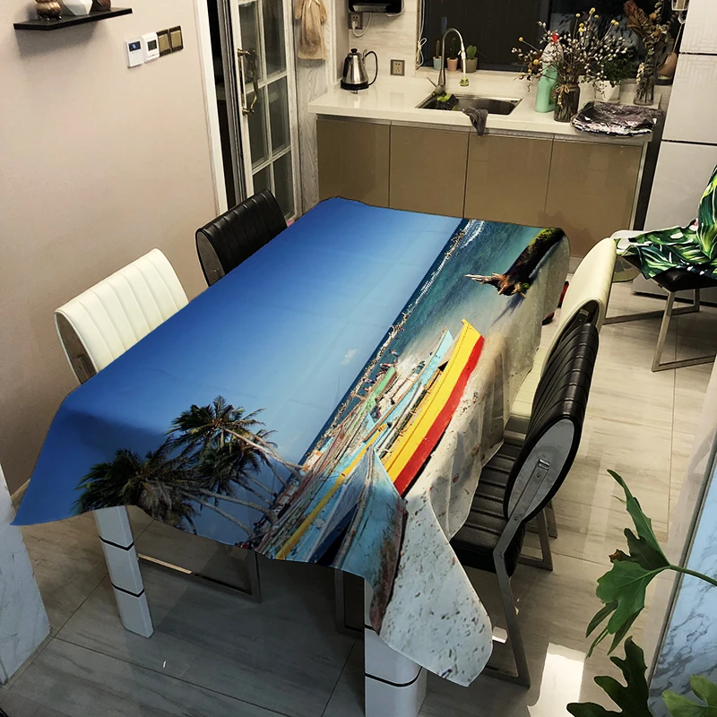 

Sun And Beach Table Cloth Rectangular Waterproof Kitchen Table Cover For Home-Dining Room Decoration Nappe De Table