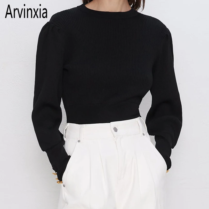 Arvinxia ZA/модные однотонные женские свитера с длинными рукавами сексуальная кнопка