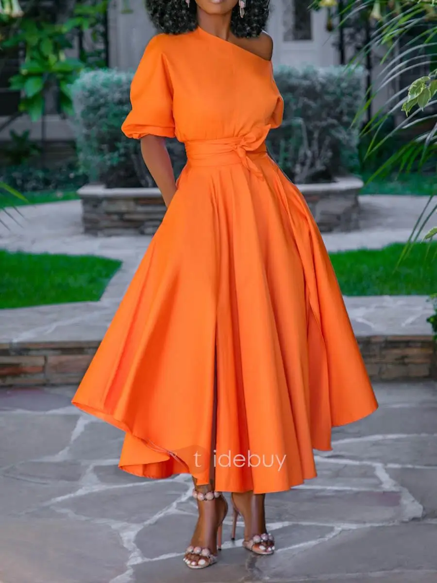 Женское богемное платье-макси с круглым вырезом и коротким рукавом | Женская