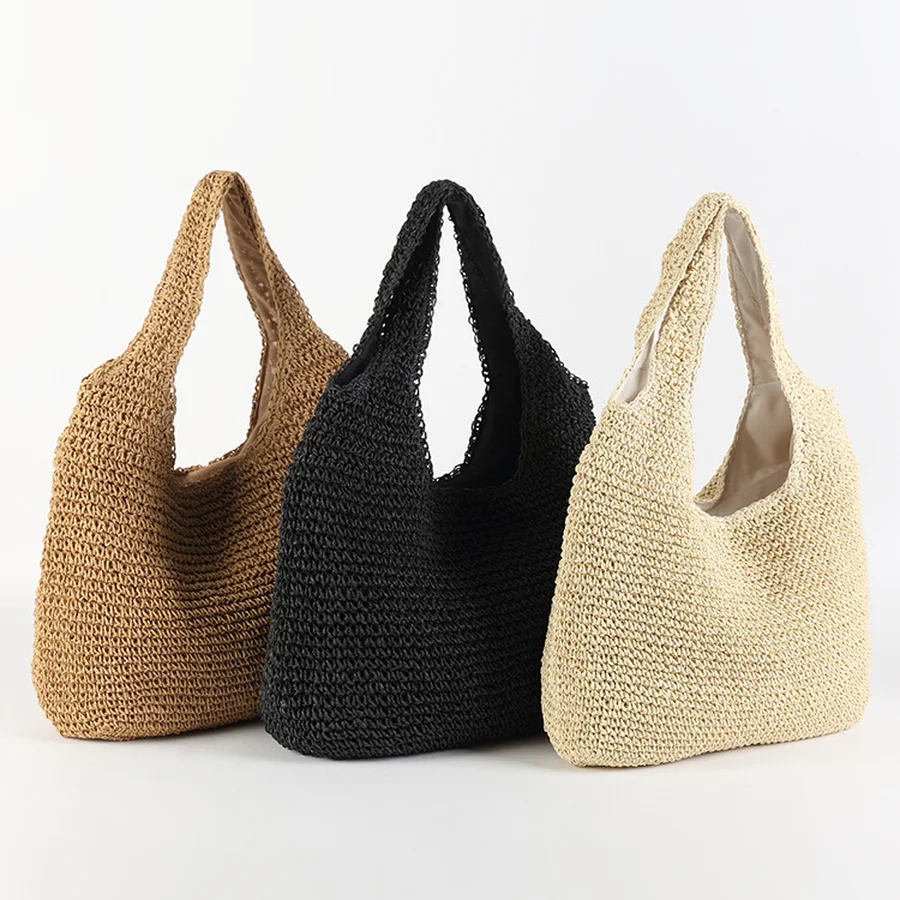 

Fashion Rattan Women Shoulder Bags Wikcer Woven Female Handbags Large Capacity Summer Beach Straw Bags Casual Tote Purses 2021