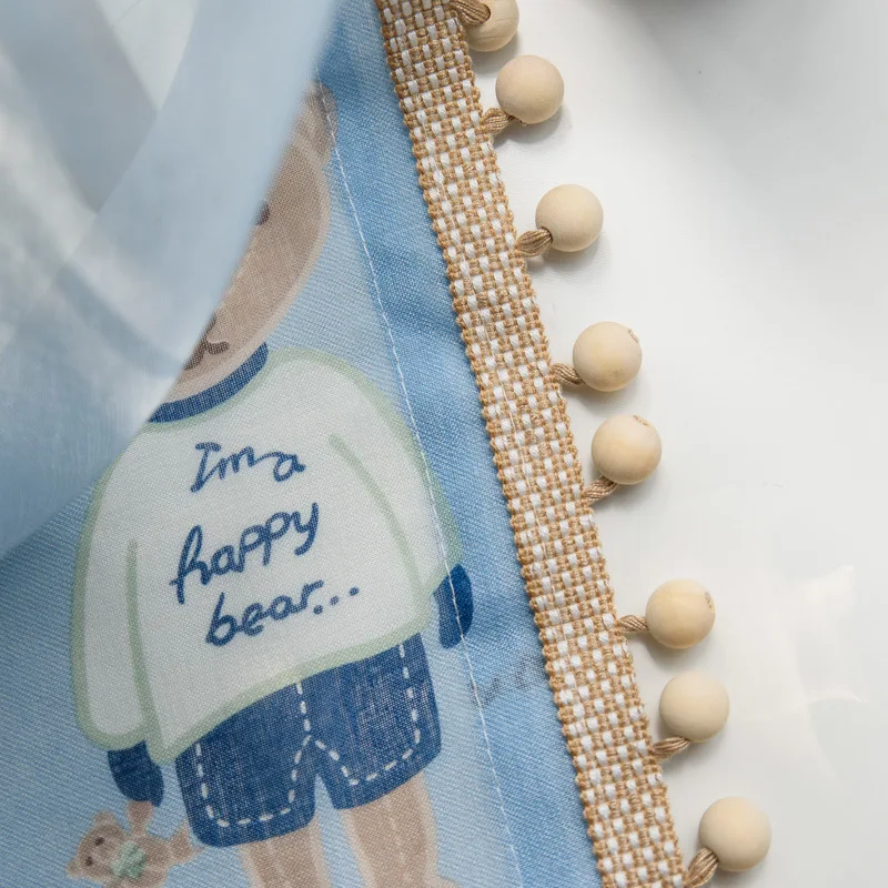 

2021 New Blue Bear Boy Children's Room Bay Window Curtain Fabric Cartoon Printed Blackout Curtain for Living Dining Room Bedroom