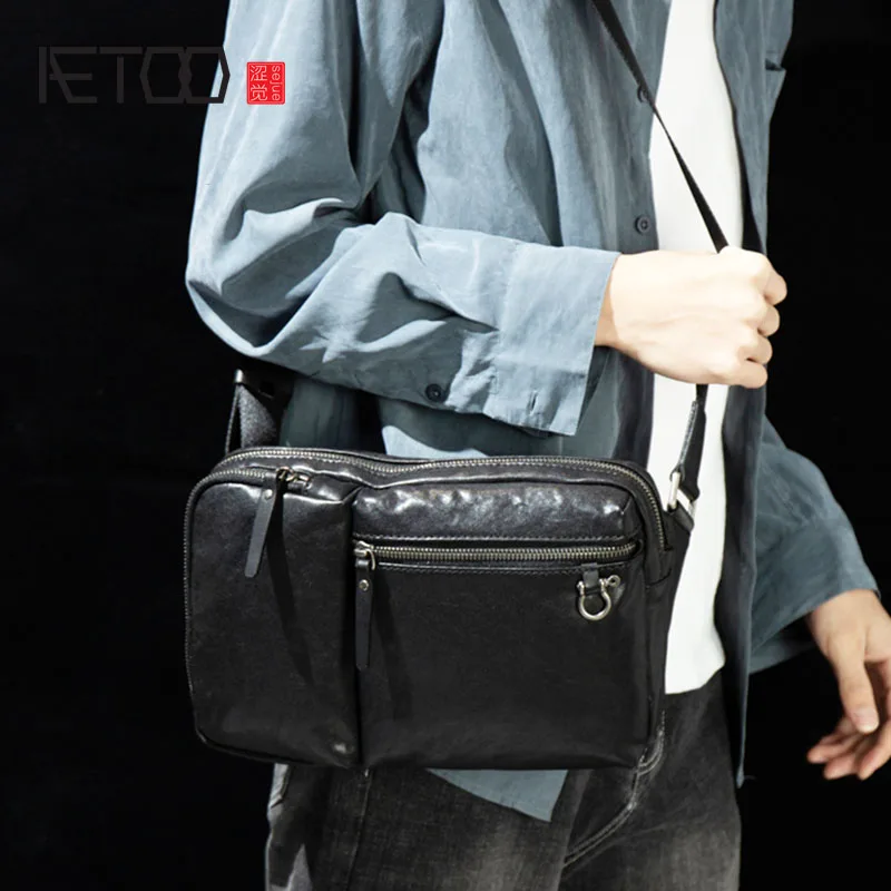 

Мужская Наплечная Сумка AETOO из воловьей кожи, повседневная кожаная сумка-мессенджер, деловая Мужская сумка из воловьей кожи