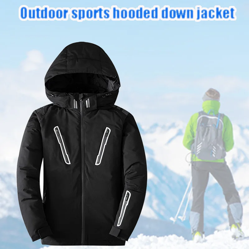 

Men Hooded Down Jackets Water Resistant Breathable Windproof Thickened Winter Outdoor Outcoat WHShopping