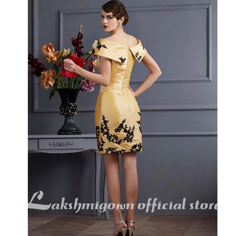 

Elegant Mother Of The Bridal Dresses champagne with black lace boat neck Evening Dresses Party Wedding Guest Dress