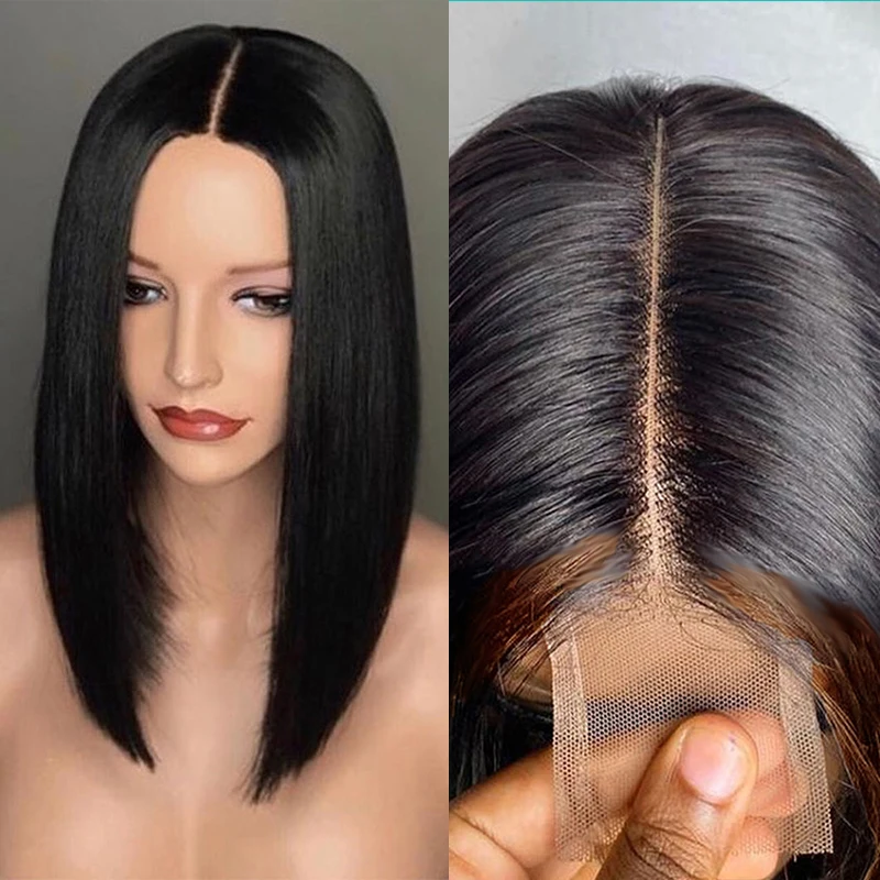 2x6 глубокий часть короткий боб парики из натуральных волос на кружевной 4x4