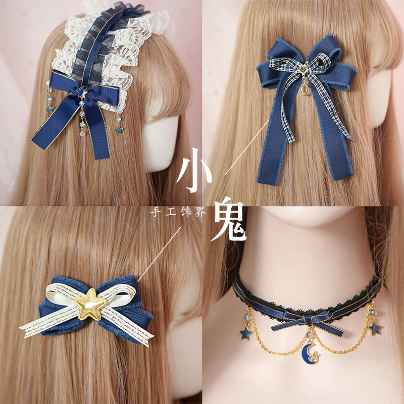 Navy blue Lolita headwear hairpin navy wind side clip hairpin Hair Clip Lolita kc headband stars small things women