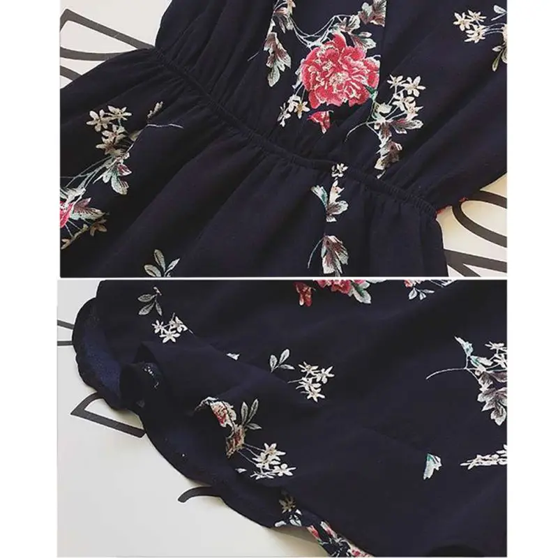 

Trendy Summer Women clothes Short Sleeve Floral print V-neck Playsuit Ladies Chiffon High Waist Romper With Sash one pieces