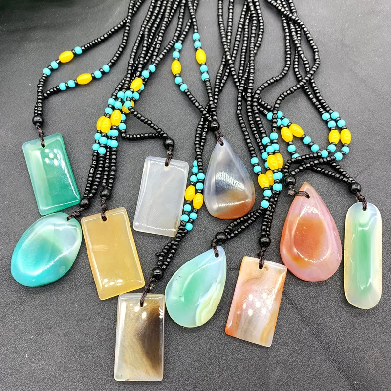 

Agate Necklace-Agate Stone Pendant Necklace Jade Pendant Bead chain Colorful Agate Water drop type Irregular Necklace for gift