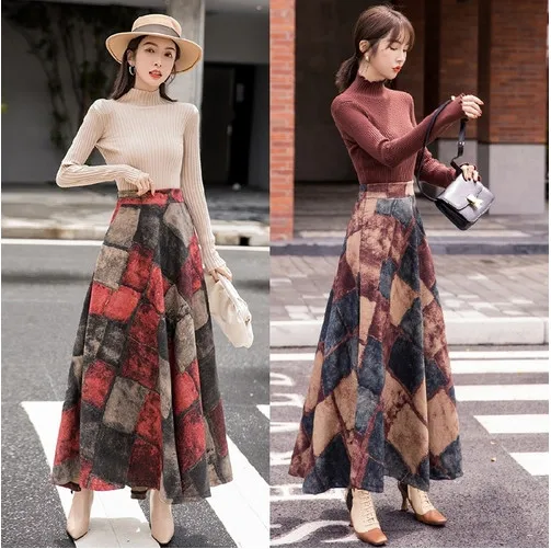 Шерстяная клетчатая юбка 2020 Женская осенне зимняя плиссированная