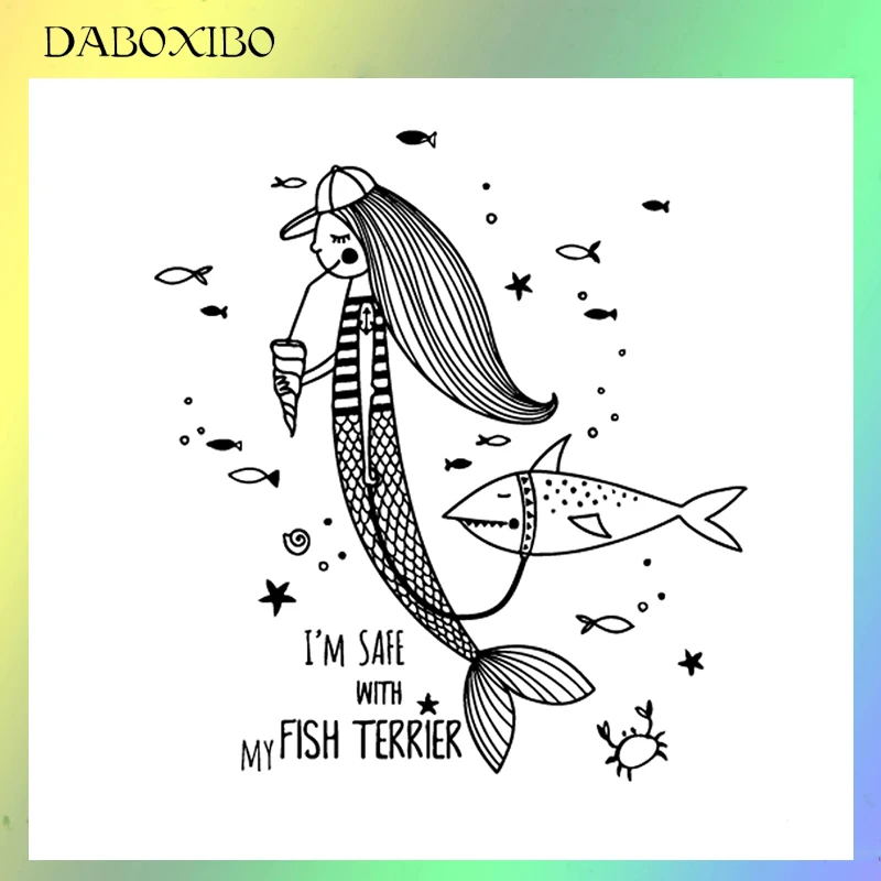 

DABOXIBO Mermaid Drinking Water Clear Stamps For DIY Scrapbooking/Card Making/Photo Album Silicone Decorative Crafts13X13