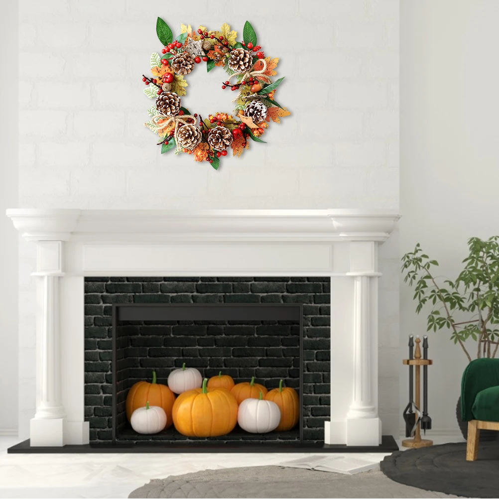 30 см Рождественский венок осенний кленовый лист сосновый конус ягодный подвеска