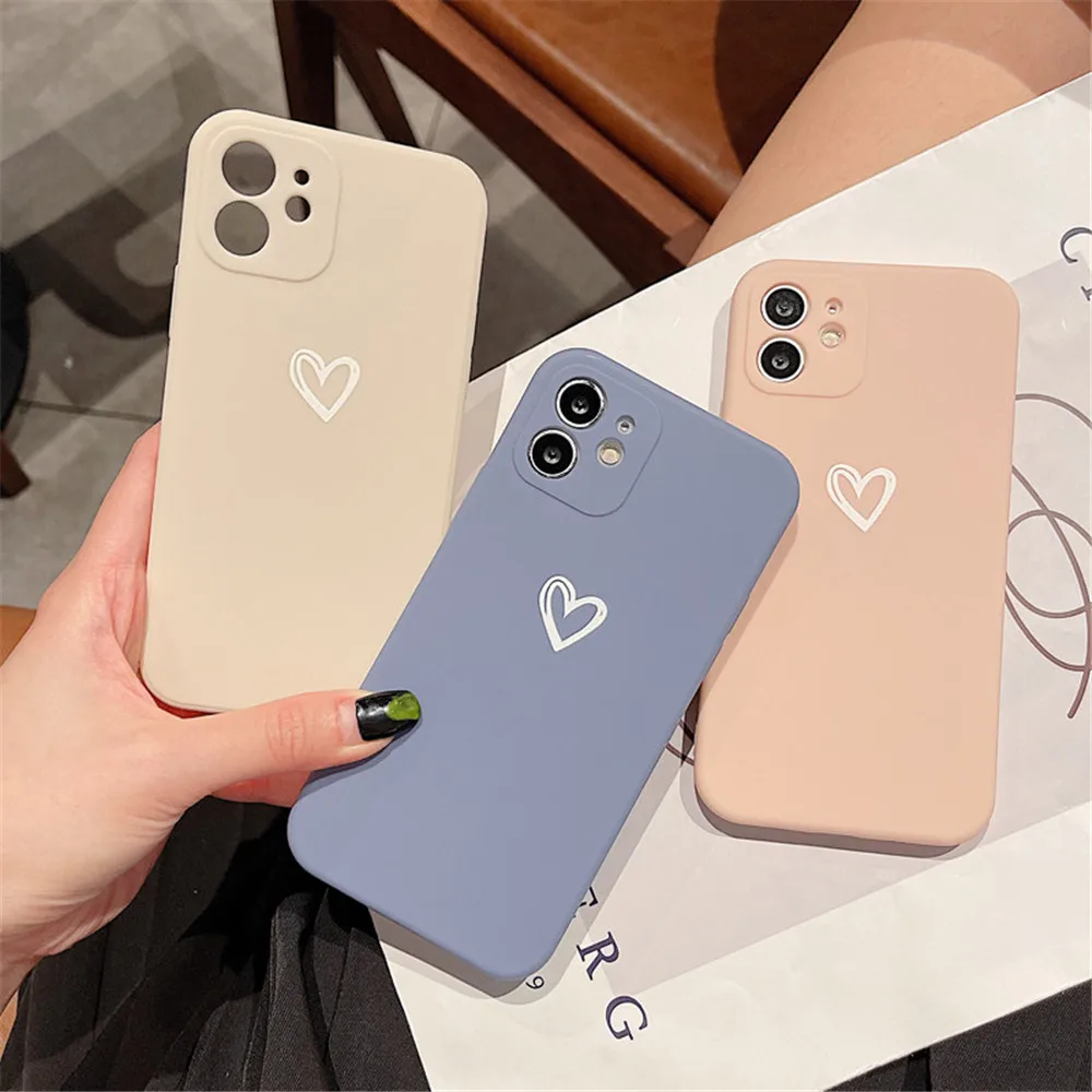 

10Pcs Love Heart Silicone Phone Case For iPhone 11 12 13 Pro Max Mini X XR XS Max 7 8 Plus SE 2020 Camera Potection Soft Cover