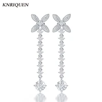luxury full high carbon diamonds bowknot long hanging earrings for women gold color party wedding engagement fine jewelry gift