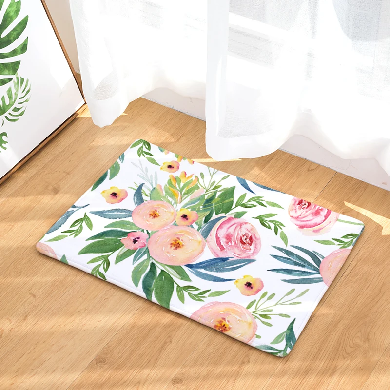 Tropical Flower Print Living Room Entrance Doormat Plam Leaf Kitchen Absorbent Carpet Home Decor Bathroom Rectangle Rugs | Дом и сад