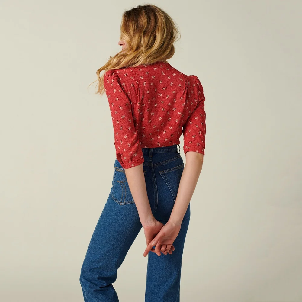 Блузка женская с коротким рукавом цветочный принт V-образный вырез элегантная