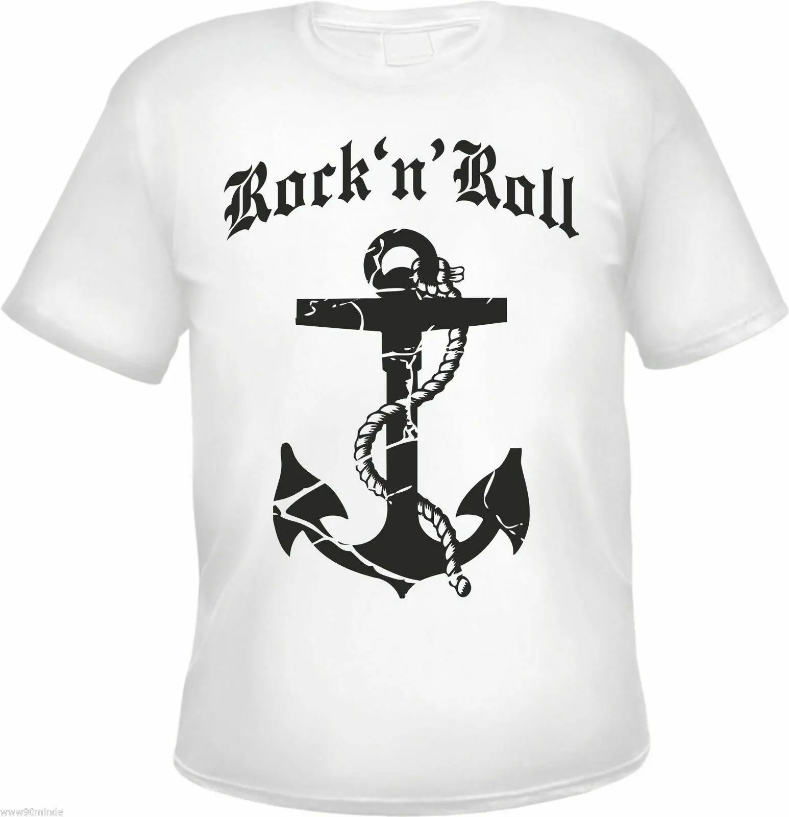 Футболка с Рок н роллом и якорем белая ретро рокабилли 1950|Мужские футболки| |